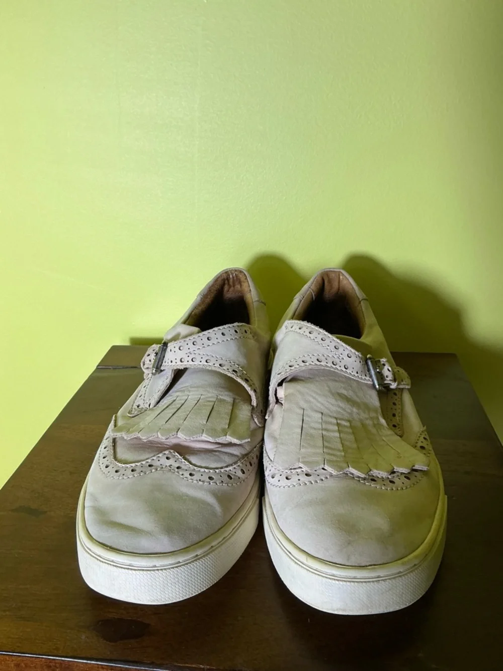 Frye Gemma Fringe Kiltie Buckle Suede Sneakers Grey
